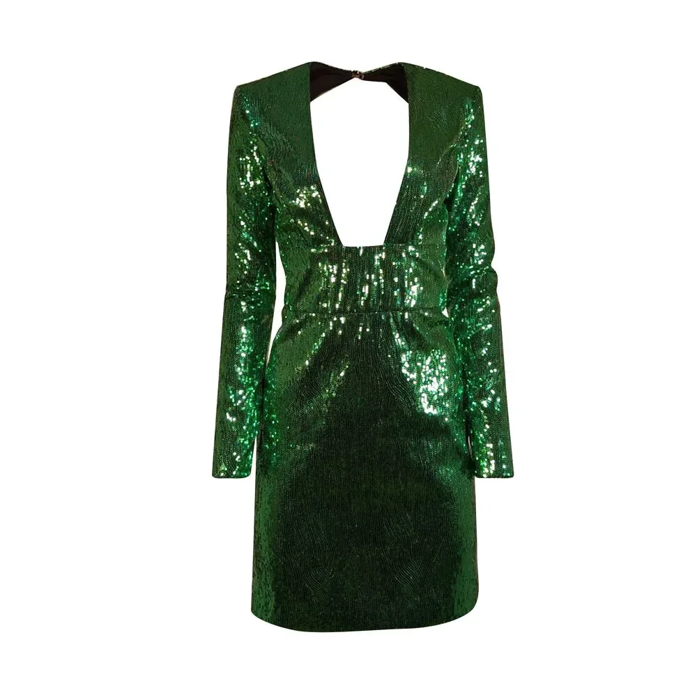 DUNDAS - Emerald Green Sequined Long Sleeve Mini Dress Sz 8